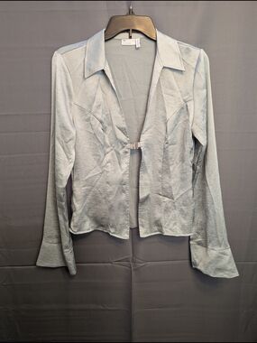 ASOS Light Silver Sage Long Sleeve Open Front Blouse
